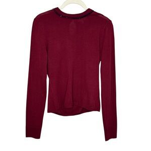 J.Crew Sweater Womens Small Burgundy Merino Wool Embellished Collar Keyhole